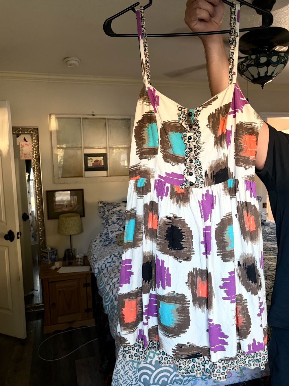Kensie Pretty Size Large Colorful Abstract Print Spaghetti Strap Dress. EUC.